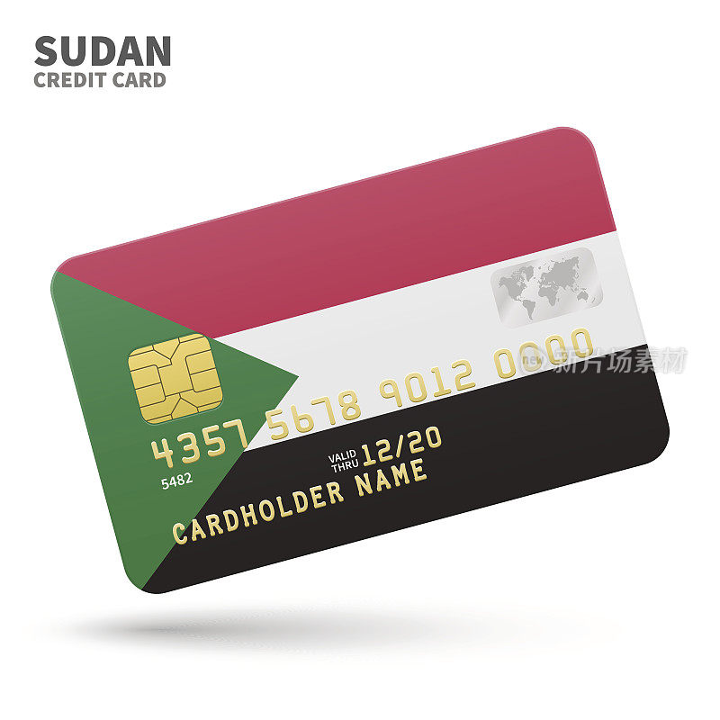 Credit card with Sudan flag background for bank, presentations and